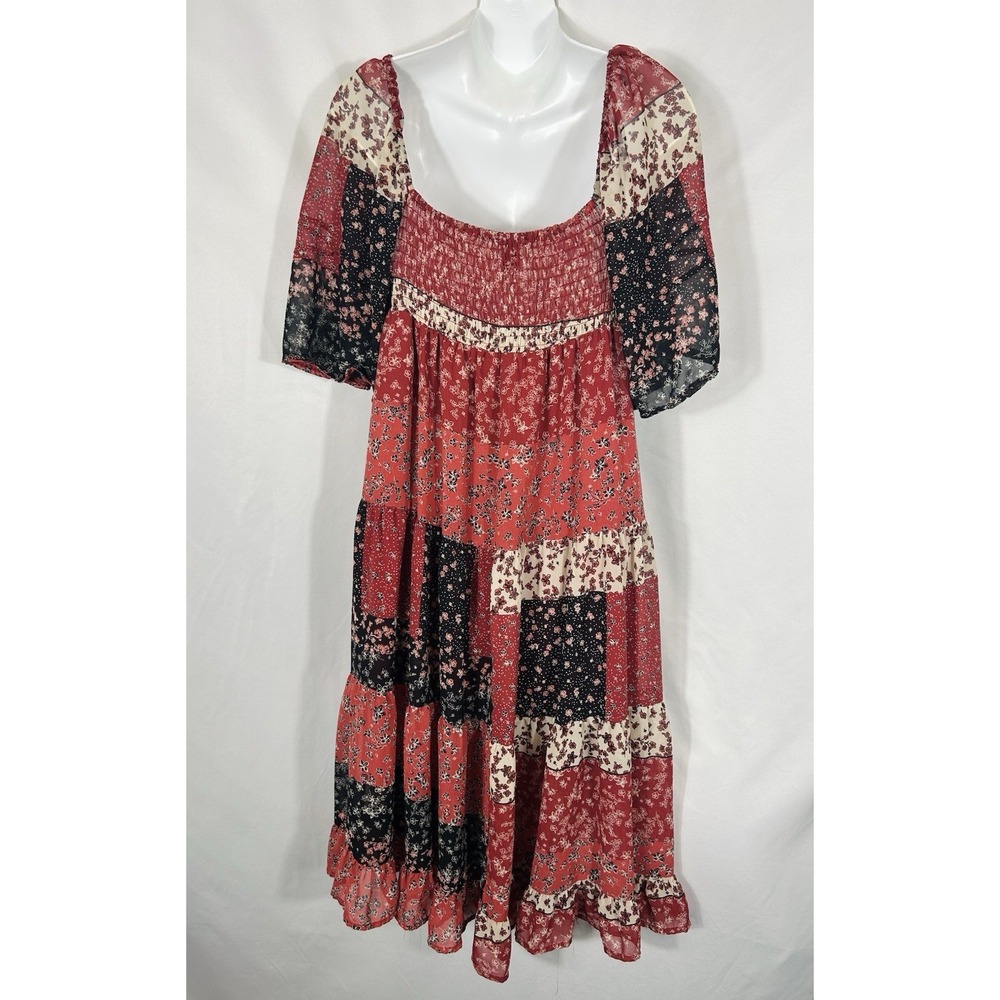 Forever 21 Women's Smocked Midi Dress Size‎ M Patchwork Boho Prairie Cottagecore - Picture 2 of 14